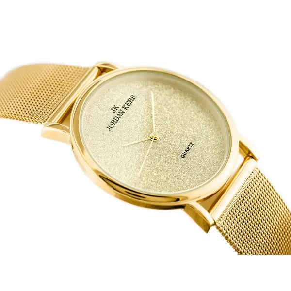Női arany színű, cirkóniás számlapú 36 mm quartz karóra, fém szíj