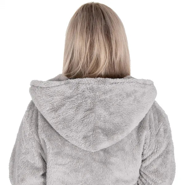 Női kapucnis plüss köntös, szürke, S/M, poliészter 260 g/m²