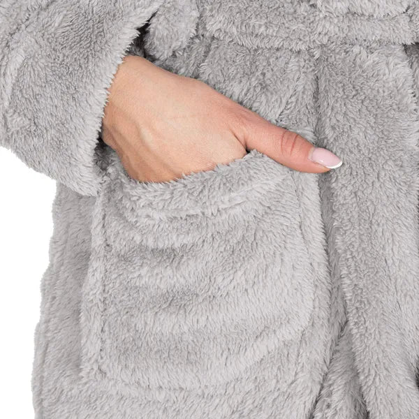 Női kapucnis plüss köntös, szürke, S/M, poliészter 260 g/m²