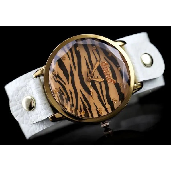 Retro punk női karóra, fehér bőrszíj, barna számlap, 40 mm, WR30