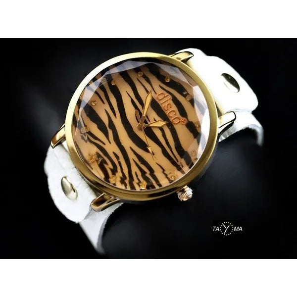 Retro punk női karóra, fehér bőrszíj, barna számlap, 40 mm, WR30