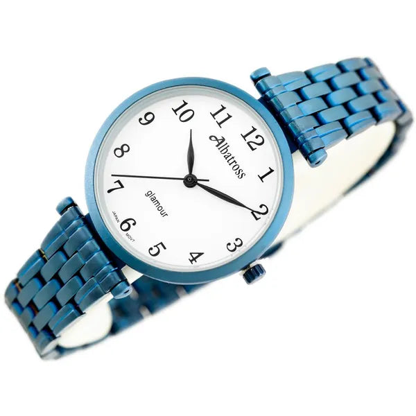 Albatross Glamour női kvarc karóra 32 mm, kék tokkal és acélszíjjal