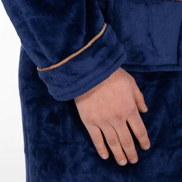 Férfi puha polár köntös L/XL 260 g/m², kék-szürke-barna