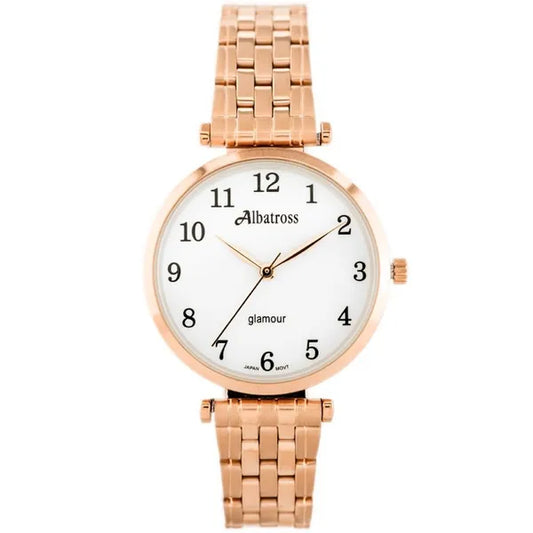 Albatross Glamour női karóra rozéarany acélszíj, fehér 32 mm számlap