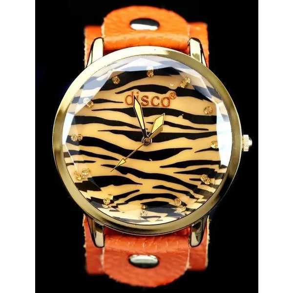 Női karóra retro punk stílusban, 40 mm, narancs bőrszíj, kvarc