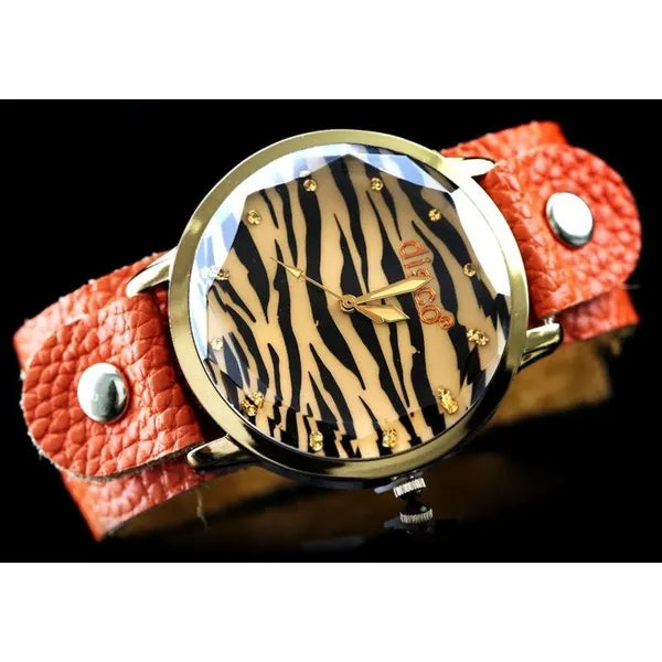 Női karóra retro punk stílusban, 40 mm, narancs bőrszíj, kvarc