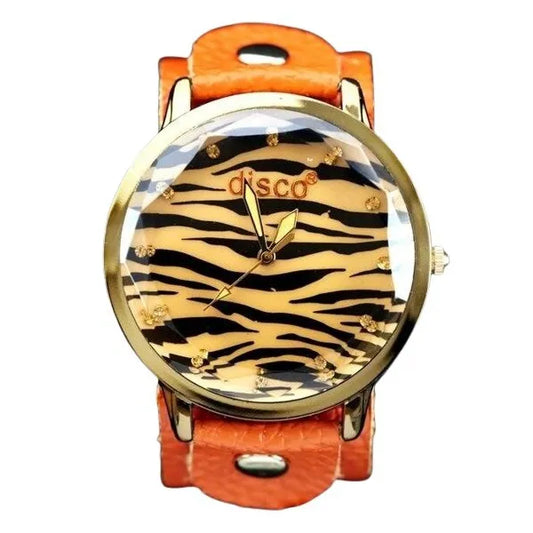 Női karóra retro punk stílusban, 40 mm, narancs bőrszíj, kvarc