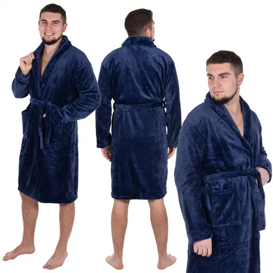 Puha plüss fürdőköntös L/XL, sötétkék, poliészter 260 g/m2