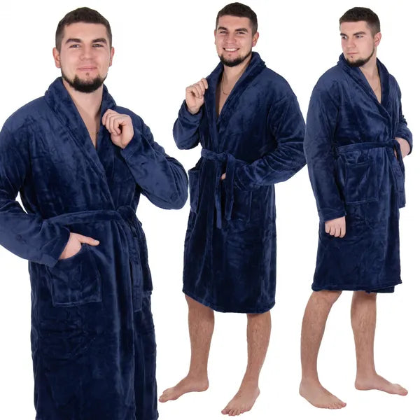 Puha plüss fürdőköntös L/XL, sötétkék, poliészter 260 g/m2