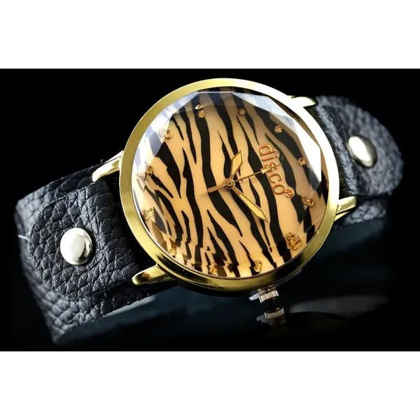 Női retro punk karóra, fekete bőrszíj, 40 mm, WR30, kvarc