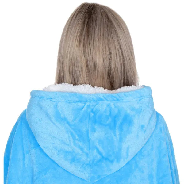 Oversize sherpa kapucnis takaró pulóver, tengerkék poliészter