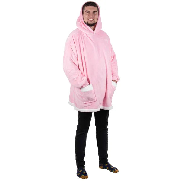 Oversize kapucnis plüss takaró pulóver, rózsaszín, 100% poliészter