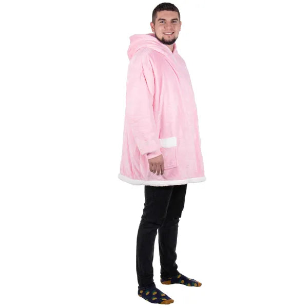 Oversize kapucnis plüss takaró pulóver, rózsaszín, 100% poliészter