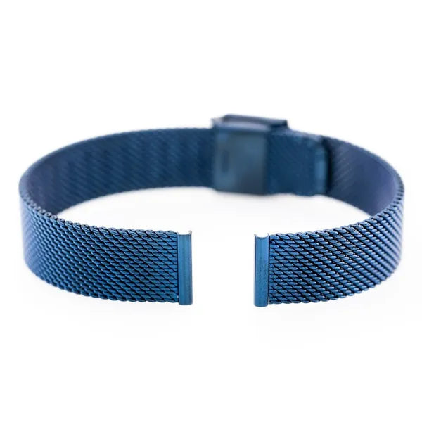 Sötétkék nemesacél mesh óraszíj, 16 mm, állítható, PVD-bevonattal