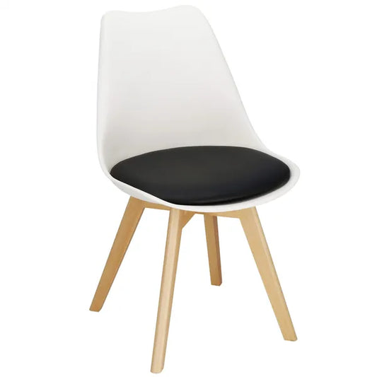 Modern design étkezőszék, PP ülőfelület fa lábakkal, eco-bőr párna, 125 kg