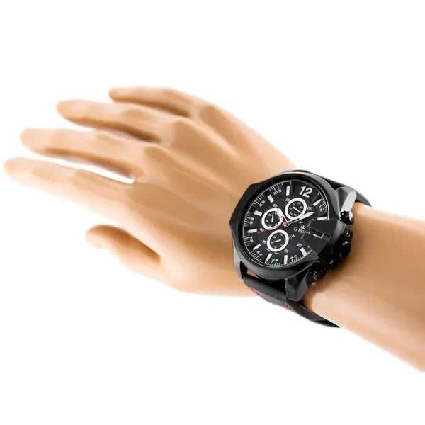 Férfi G. Rossi E6122A kvarc karóra – 44 mm, fekete bőr szíj