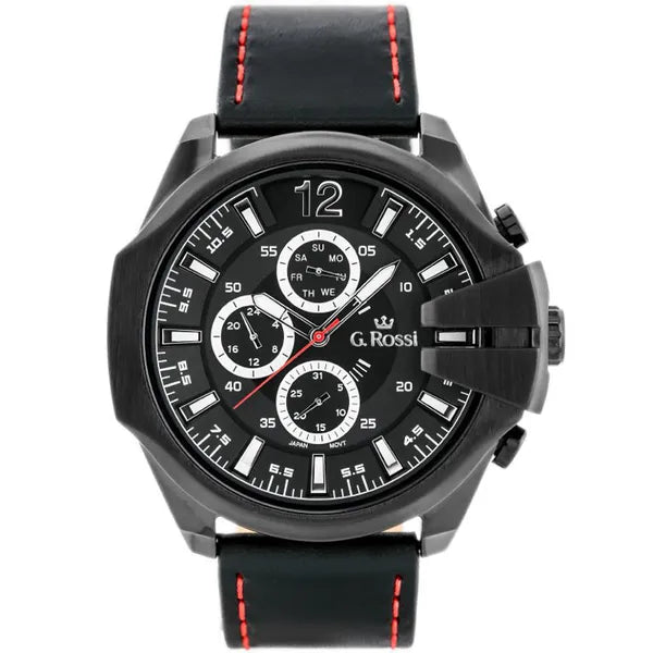 Férfi G. Rossi E6122A kvarc karóra – 44 mm, fekete bőr szíj
