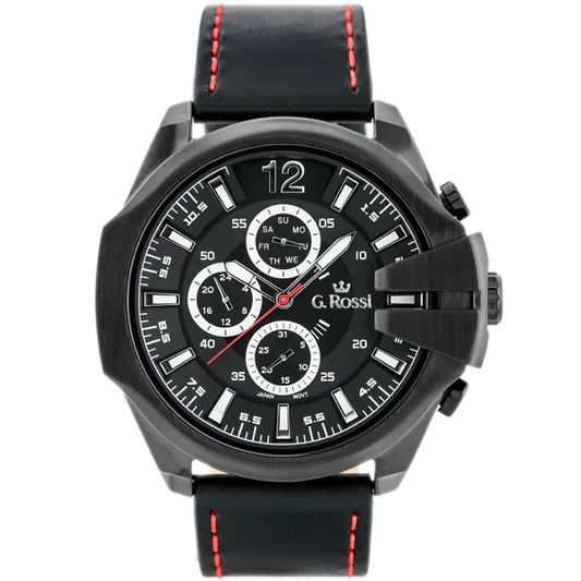 Férfi G. Rossi E6122A kvarc karóra – 44 mm, fekete bőr szíj