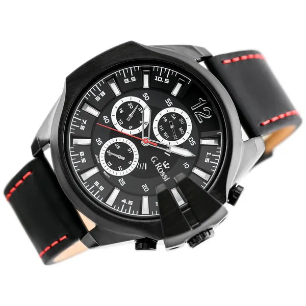 Férfi G. Rossi E6122A kvarc karóra – 44 mm, fekete bőr szíj