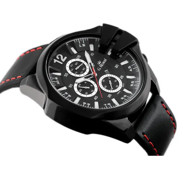 Férfi G. Rossi E6122A kvarc karóra – 44 mm, fekete bőr szíj