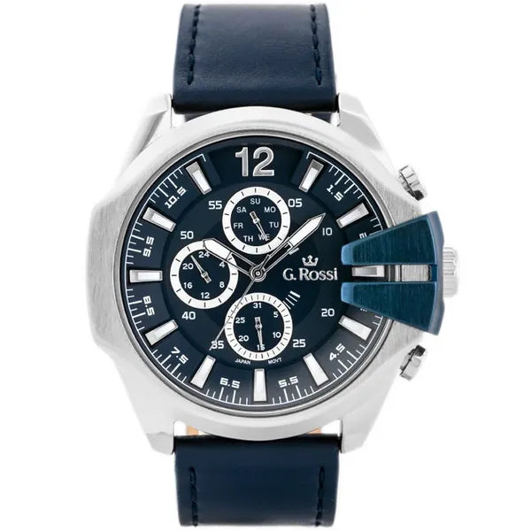 G. Rossi E6122A férfi kvarc karóra, kék bőr szíj, 44 mm, díszdobozban