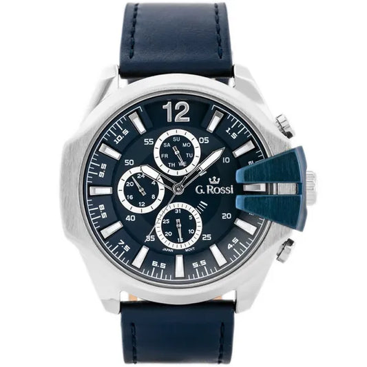 G. Rossi E6122A férfi kvarc karóra, kék bőr szíj, 44 mm, díszdobozban