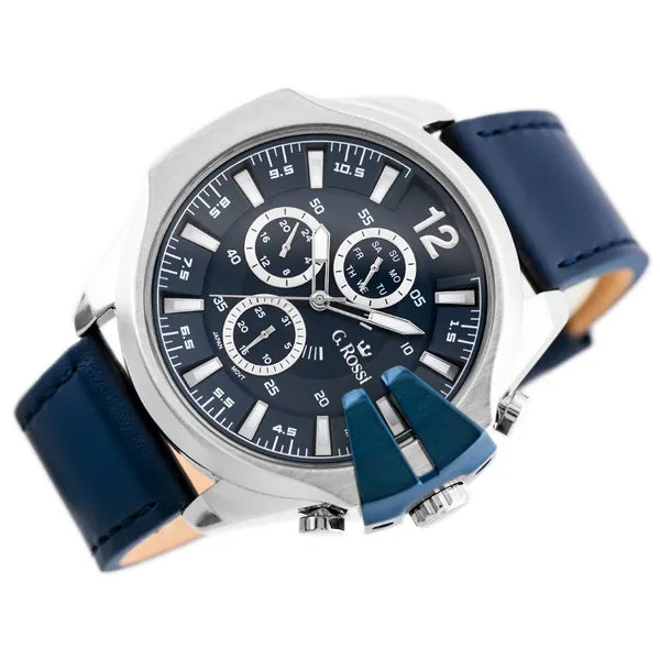G. Rossi E6122A férfi kvarc karóra, kék bőr szíj, 44 mm, díszdobozban