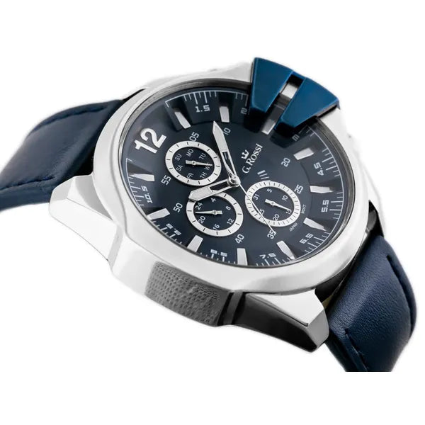 G. Rossi E6122A férfi kvarc karóra, kék bőr szíj, 44 mm, díszdobozban