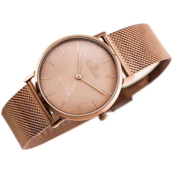 G. Rossi női karóra, barna fém szíj, 39 mm Miyota kvarc WR30, díszdoboz