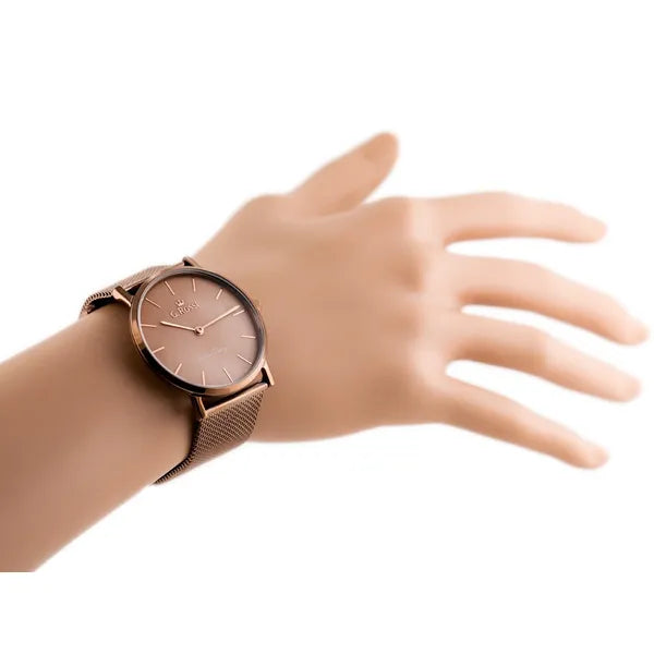 G. Rossi női karóra, barna fém szíj, 39 mm Miyota kvarc WR30, díszdoboz