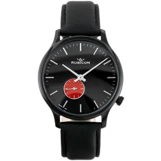 Rubicon férfi karóra svájci kvarc, fekete bőrszíj, 42 mm WR30