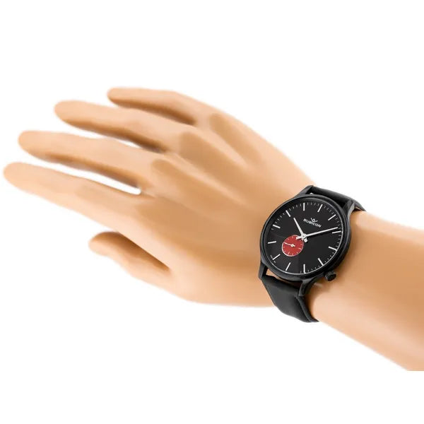 Rubicon férfi karóra svájci kvarc, fekete bőrszíj, 42 mm WR30