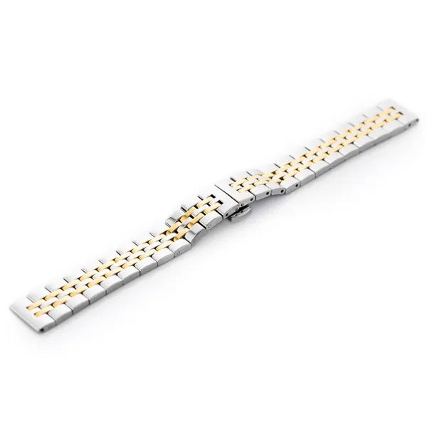 Kétszínű acél órakarkötő 14 mm, ezüst-arany, pillangócsat