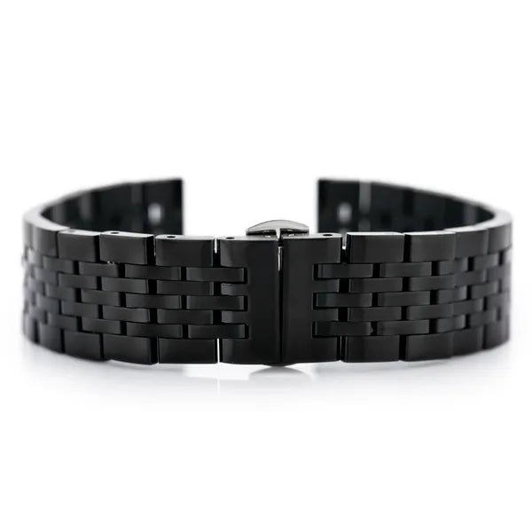 Fekete nemesacél óraszíj, pillangócsattal, 22 mm