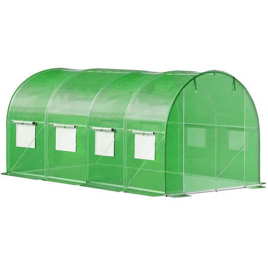 Hajtató fóliaház alagút 4,5x2x2 m, PE fólia 140 g/m², 9 szúnyoghálós ablakkal
