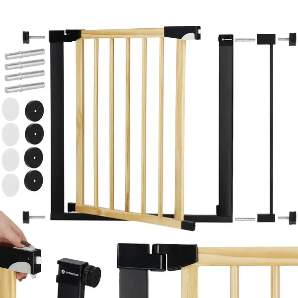 Biztonsági gyermek ajtórács 82–89 cm, fa/fém, barna-fekete