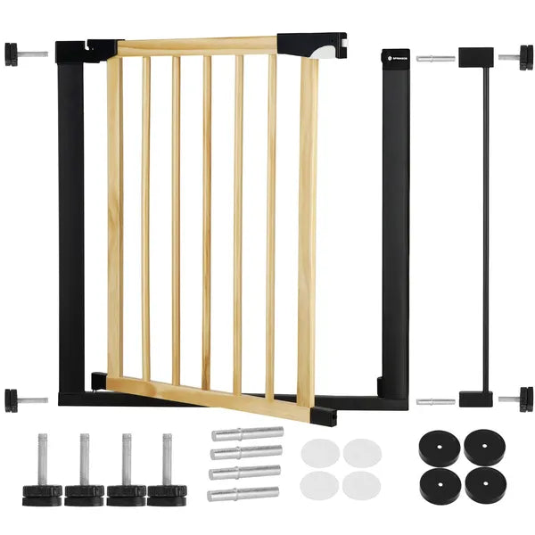 Biztonsági gyermek ajtórács 82–89 cm, fa/fém, barna-fekete