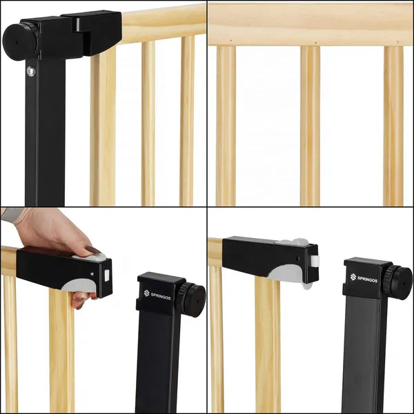 Biztonsági gyermek ajtórács 82–89 cm, fa/fém, barna-fekete