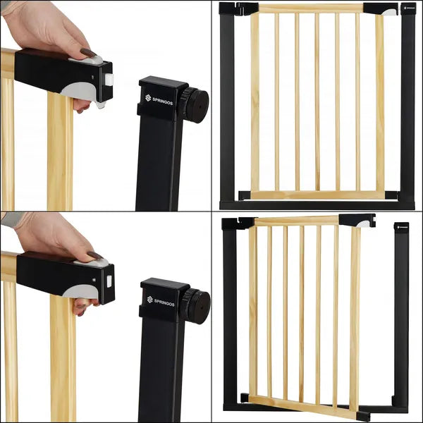 Biztonsági gyermek ajtórács 82–89 cm, fa/fém, barna-fekete