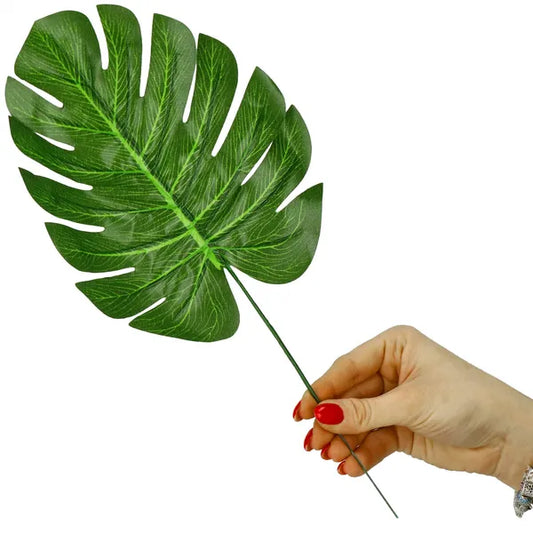 Mű monstera levél dekoráció, 6 db, 34 cm, zöld