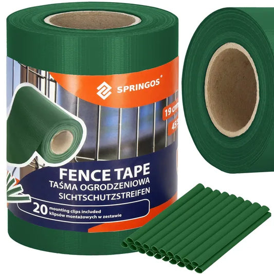 Sötétzöld PVC kerítésszalag 19×35 m 450 g/m² 20 kapoccsal