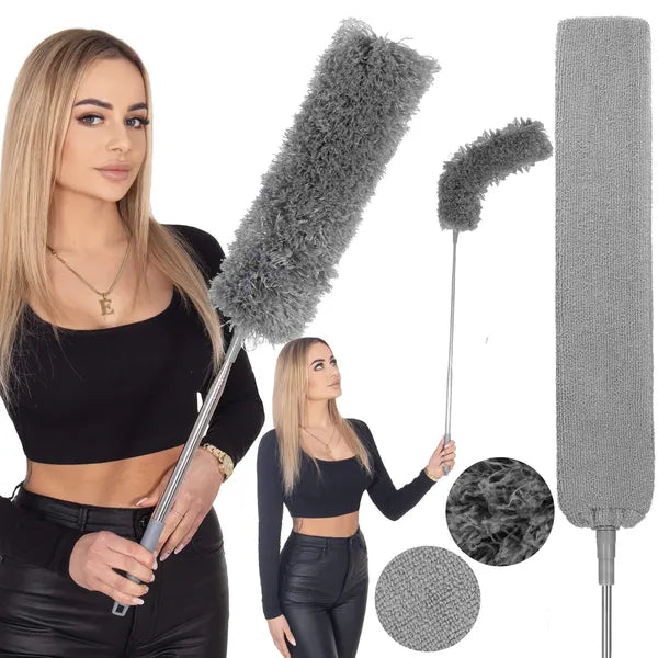 Springos teleszkópos portörlő, 75–255 cm, mikroszálas+fluffy fej, szürke
