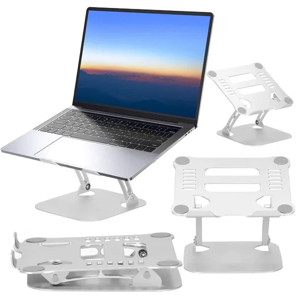 Összecsukható ezüst fém laptop állvány, teljesen állítható, 24×22 cm, 3 kg