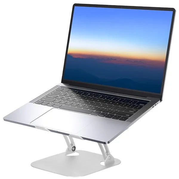 Összecsukható ezüst fém laptop állvány, teljesen állítható, 24×22 cm, 3 kg