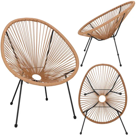 PE rattan kerti szék csavarozható fém lábakkal, fekete-bézs, 70x73x87 cm