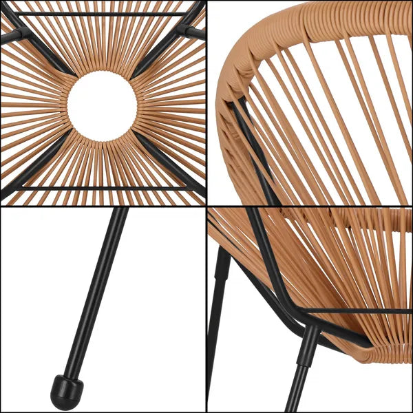 PE rattan kerti szék csavarozható fém lábakkal, fekete-bézs, 70x73x87 cm