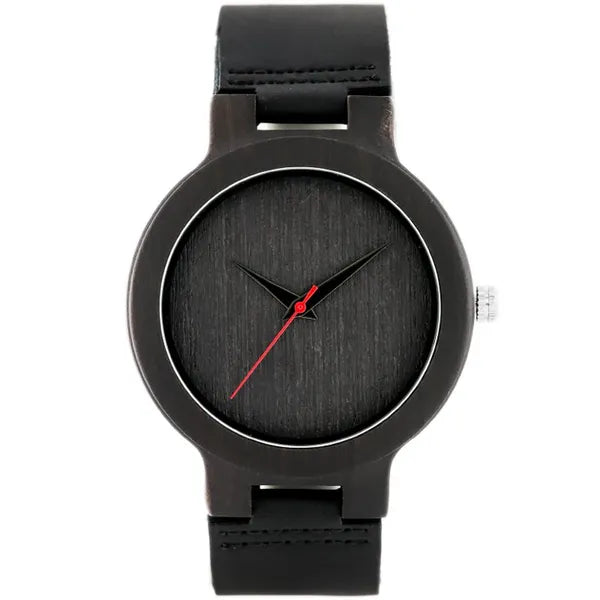 Férfi fa karóra japán kvarc szerkezettel bőrszíjjal, 45 mm