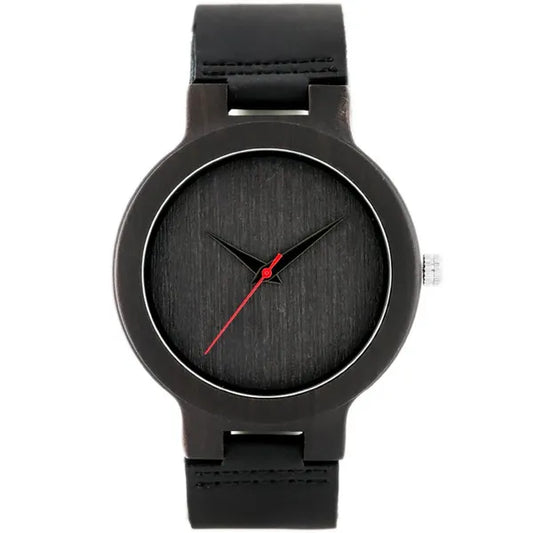 Férfi fa karóra japán kvarc szerkezettel bőrszíjjal, 45 mm