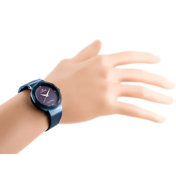 G. Rossi női kvarc karóra kék fémszíjjal, lila számlappal, 32 mm