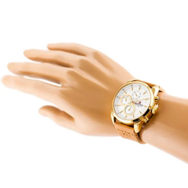 Naviforce NF9148 férfi quartz karóra, arany tok, bőrszíj, 45 mm